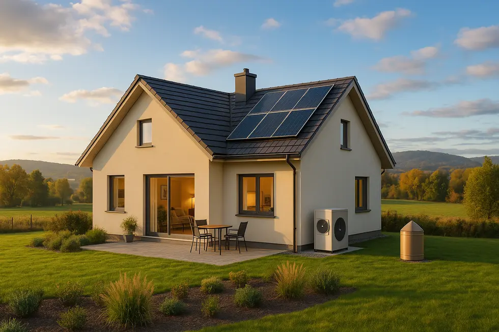 Przytulny salon w energooszczędnym domu z dyskretnym ogrzewaniem i nowoczesnym sterowaniem temperaturą