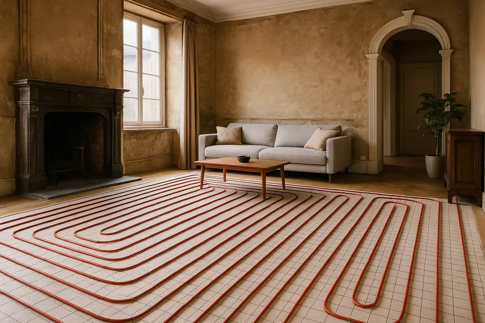 Nowoczesna kotłownia z kotłem na pellet i uporządkowanym miejscem do przechowywania opału