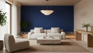 Kolory ścian 2026 najmodniejsze odcienie do wnętrz paleta ciepłych neutrali i głębokich błękitów z naturalnymi materiałami