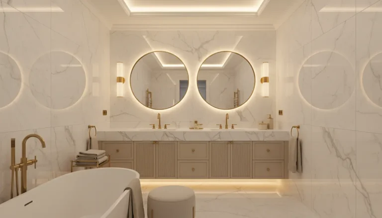 lazienka modern classic beige marmur zloto aranzacja 2025