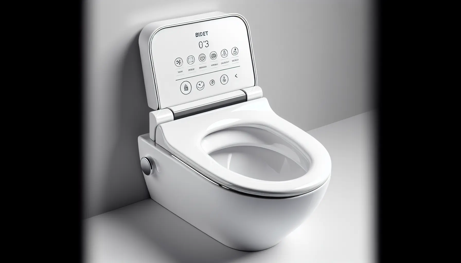 Panel sterowania toalety myjącej z ekranem dotykowym – zbliżenie na białą ceramikę z nowoczesnym wzornictwem i funkcjami smart home